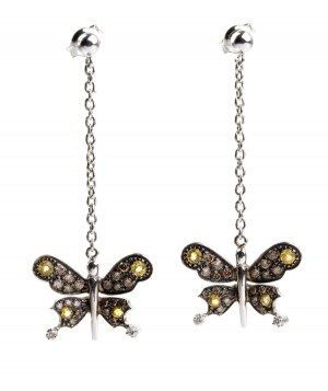 Boucles d'oreilles pendantes en or avec diamants et saphirs jaunes