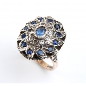 Diamantový safírový zlatý stříbrný prsten