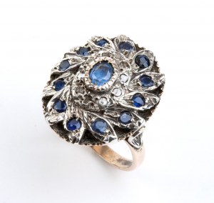 Diamond sapphire gold silver ring