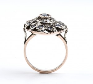 Diamantový zafírový zlatý strieborný prsteň