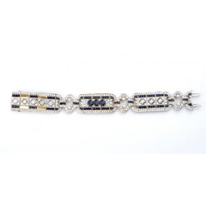 Diamond sapphire deco style gold bracelet