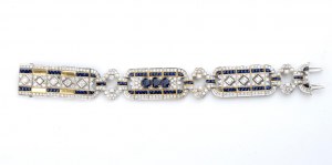 Diamond sapphire deco style gold bracelet