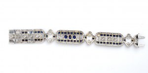 Diamond sapphire deco style gold bracelet