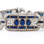 Diamond sapphire deco style gold bracelet