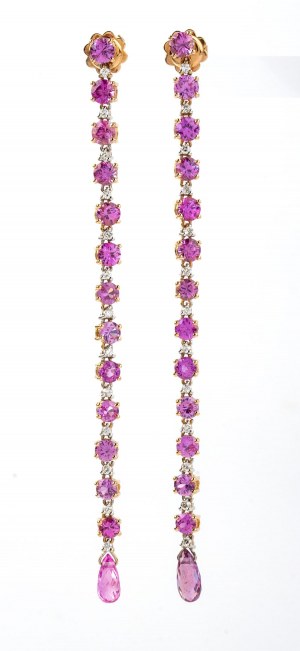 Pink sapphire diamond drop gold earrings