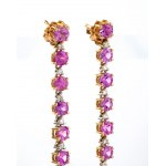 Pink sapphire diamond drop gold earrings