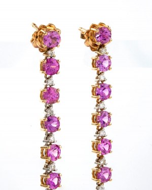 Pink sapphire diamond drop gold earrings