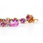 Pink sapphire diamond drop gold earrings