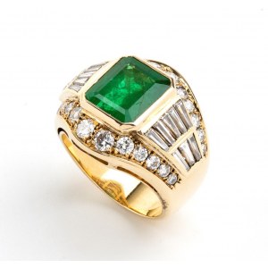 Smaragdový diamantový zlatý prsten