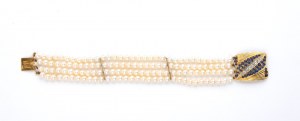 Diamantový zafírový perlový zlatý náramok