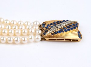 Diamond sapphires pearl gold bracelet