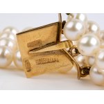 Zlatý náramek s diamantovými safíry a perlami