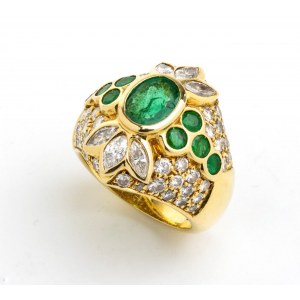 Diamantový smaragdový zlatý prsten