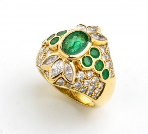 Diamantový smaragdový zlatý prsten