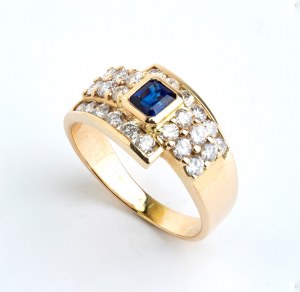 Blauer Saphir-Diamant-Goldring