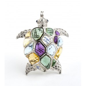 Zlatý prívesok korytnačky - brošňa s diamantmi a sklenenými pastami.