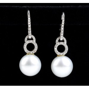 Australian pearl diamond drop gold earrings