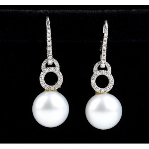 Australische Perlen-Diamant-Tropfen-Ohrringe aus Gold