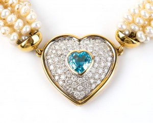 Blautopas-Diamant-Perlen-Gold-Halskette