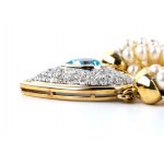 Zlatý náhrdelník s modrým topásom a diamantom a perlou