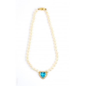 Diamant-Blautopas-Perlen-Gold-Halskette