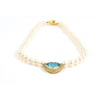 Diamond Blue topaz pearl gold necklace