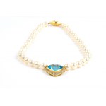 Diamante Collana in oro con perle e topazi blu