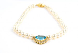 Diamond Blue topaz pearl gold necklace