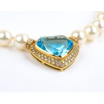 Diamant-Blautopas-Perlen-Gold-Halskette