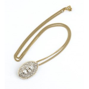 Collier diamant perle or pendentif-broche