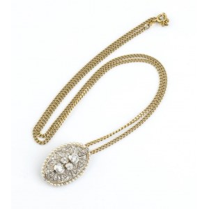 Diamantový perlový zlatý náhrdelník přívěsek-brooch