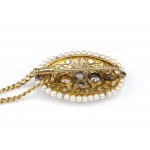 Collier diamant perle or pendentif-broche