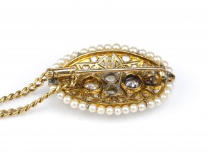 Diamantový perlový zlatý náhrdelník přívěsek-brooch