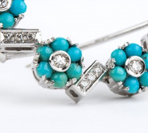 Broche en or avec diamants et turquoises