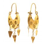 Gold pendant earrings in archeological-style