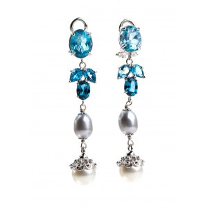 Blue topaz pearl drop earrings