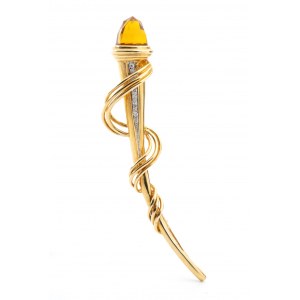 Diamond citrine quartz gold brooch