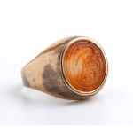 Archaeological-style gold ring set with carnelian