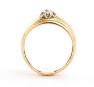 Złoty pierścionek z diamentem w szlifie górniczym