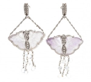 Goldanhänger-Ohrringe mit Diamanten und lavendelfarbener Jade