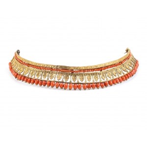 golden copper tiara with Mediterranean coral