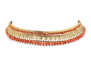 golden copper tiara with Mediterranean coral