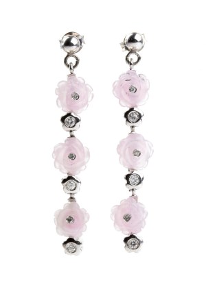 Boucles d'oreilles or lavande jade diamant