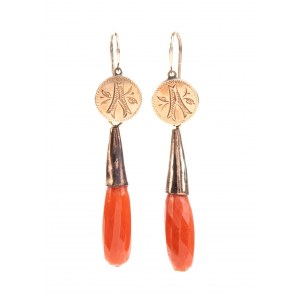 Mediterranean coral drop gold earrings