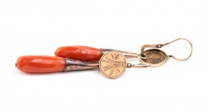 Mediterranean coral drop gold earrings