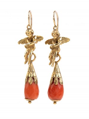 Gold earrings with cerasuolo coral coral cameos