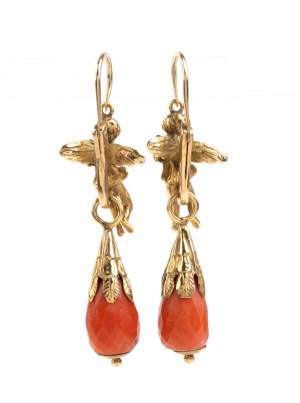 Mediterranean coral gold drop earrings