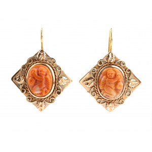 Gold earrings with cerasuolo coral coral cameos