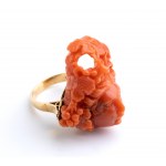 Mediterranean coral cameo gold ring