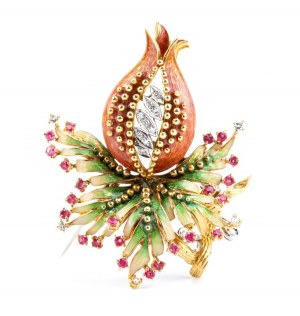 Gold brooch with rubies and diamonds